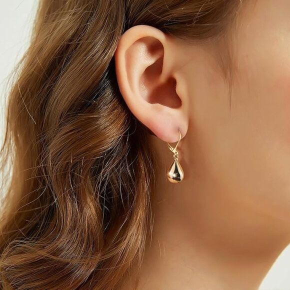 Leverback Earrings Dangle Drop Hook 14K Gold Plated Teardrop Earrings Gold Ball
